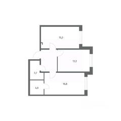 ЖК «Парусная 1», планировка 2-комнатной квартиры, 59.80 м²