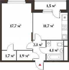 ЖК Миниполис «Восемь кленов», планировка 1-комнатной квартиры, 40.20 м²