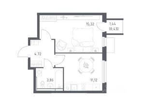 ЖК «Мытищи Парк», планировка 1-комнатной квартиры, 35.45 м²