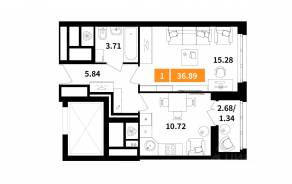 ЖК «Планерный квартал», планировка 1-комнатной квартиры, 36.89 м²