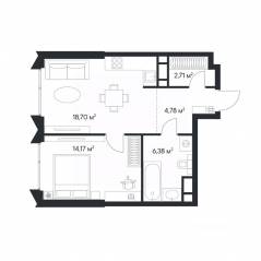 ЖК «1-й Нагатинский», планировка 1-комнатной квартиры, 46.74 м²