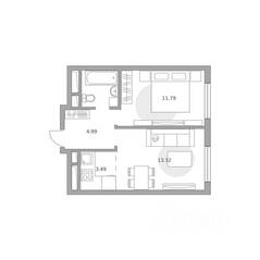 ЖК «Ильинойс», планировка 2-комнатной квартиры, 36.94 м²