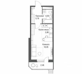 ЖК «Одинбург», планировка студии, 37.02 м²