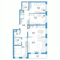 ЖК «Колумб», планировка 4-комнатной квартиры, 128.20 м²