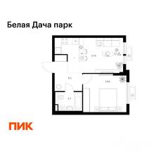 ЖК «Белая Дача парк», планировка 1-комнатной квартиры, 40.70 м²