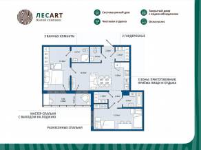ЖК «ЛесART», планировка 2-комнатной квартиры, 65.81 м²