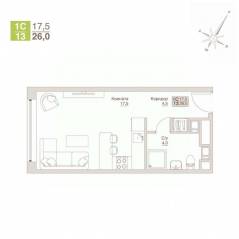Апарт-комплекс Апартаменты «ВЛЮБЕРЦЫ», планировка студии, 26.00 м²