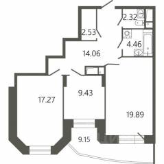 ЖК «Мессиер 18», планировка 2-комнатной квартиры, 72.71 м²