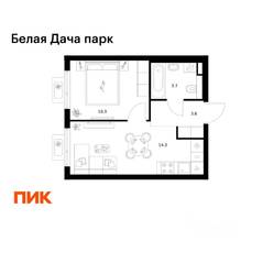 ЖК «Белая Дача парк», планировка 1-комнатной квартиры, 31.90 м²