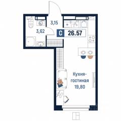 ЖК «Максималист», планировка студии, 26.57 м²