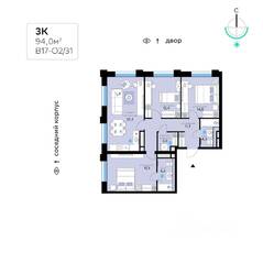 ЖК «СберСити», планировка 3-комнатной квартиры, 94.00 м²