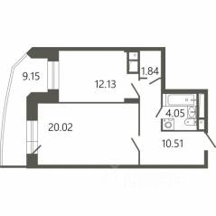 ЖК «Мессиер 18», планировка 1-комнатной квартиры, 51.30 м²