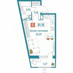 ЖК «Графика», планировка студии, 31.13 м²