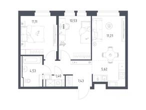 ЖК «Большое Путилково», планировка 2-комнатной квартиры, 51.83 м²