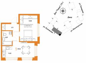 ЖК «Страна.Парковая», планировка 1-комнатной квартиры, 39.33 м²