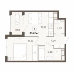 ЖК «Знатный», планировка 1-комнатной квартиры, 33.23 м²