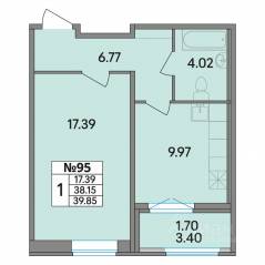ЖК «Рождественский квартал», планировка 1-комнатной квартиры, 39.85 м²
