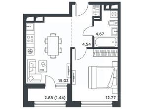 ЖК «Level Лесной», планировка 1-комнатной квартиры, 38.00 м²