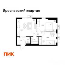 ЖК «Ярославский квартал», планировка 2-комнатной квартиры, 49.40 м²