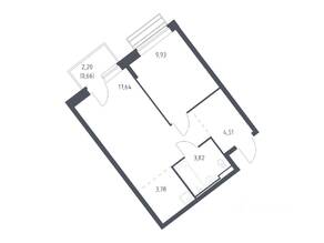 ЖК «Рублевский Квартал», планировка 1-комнатной квартиры, 39.60 м²