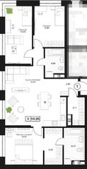 ЖК «Пушкино Град», планировка 3-комнатной квартиры, 94.83 м²