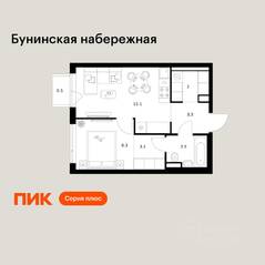 ЖК «Бунинская набережная», планировка 1-комнатной квартиры, 36.80 м²