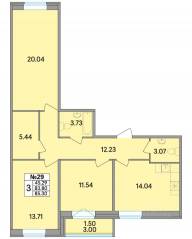 ЖК «Рождественский квартал», планировка 3-комнатной квартиры, 85.30 м²