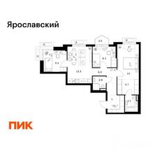 ЖК «Ярославский», планировка 3-комнатной квартиры, 69.20 м²