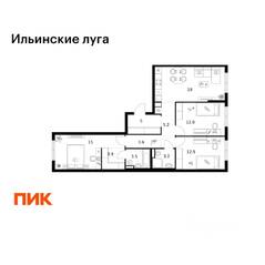 ЖК «Ильинские луга», планировка 3-комнатной квартиры, 83.70 м²