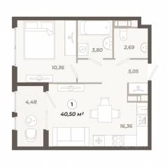 ЖК «Знатный», планировка 1-комнатной квартиры, 40.50 м²