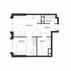 ЖК «1-й Нагатинский», планировка 1-комнатной квартиры, 46.10 м²