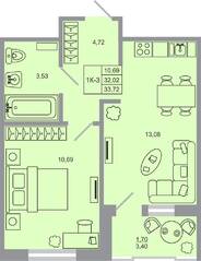 ЖК «Стороны света-2», планировка 1-комнатной квартиры, 33.72 м²