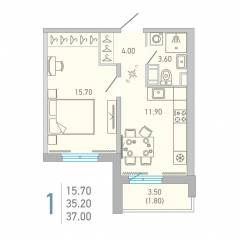 ЖК «Lovo», планировка 1-комнатной квартиры, 37.00 м²