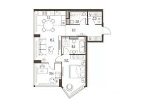 ЖК «High Life», планировка 3-комнатной квартиры, 73.80 м²