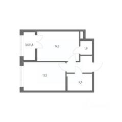 ЖК «NEWПИТЕР», планировка 1-комнатной квартиры, 39.60 м²