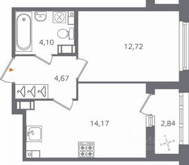 ЖК «Б15», планировка 1-комнатной квартиры, 37.08 м²