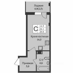 ЖК «Южная заря», планировка студии, 29.20 м²