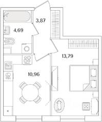 ЖК «Кинопарк», планировка 1-комнатной квартиры, 33.31 м²