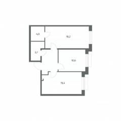 ЖК «Парусная 1», планировка 2-комнатной квартиры, 60.10 м²