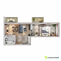 ЖК «Upoint», планировка 1-комнатной квартиры, 56.60 м²
