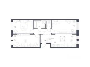 ЖК «Мытищи Парк», планировка 3-комнатной квартиры, 79.00 м²