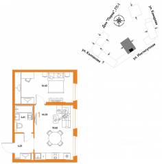 ЖК «Страна.Парковая», планировка 1-комнатной квартиры, 44.26 м²