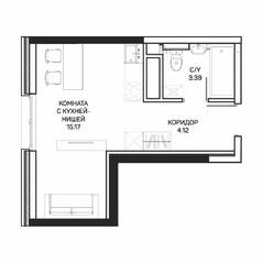 МФК «Clementine», планировка студии, 22.80 м²