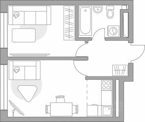 ЖК «Тринити-3», планировка 2-комнатной квартиры, 37.55 м²