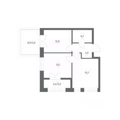 ЖК «NEWПИТЕР», планировка 2-комнатной квартиры, 54.85 м²