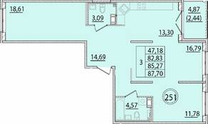 МЖК «Образцовый квартал 15», планировка 3-комнатной квартиры, 82.83 м²