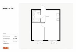 ЖК «Янинский лес», планировка 1-комнатной квартиры, 34.53 м²