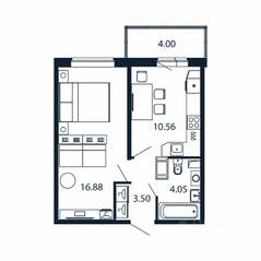 ЖК «Полис ЛАВрики», планировка 1-комнатной квартиры, 34.40 м²