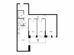 ЖК «Солнечный парк», планировка 3-комнатной квартиры, 88.20 м²