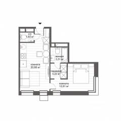 Апарт-комплекс «CitiMix Новокосино», планировка 1-комнатной квартиры, 41.65 м²